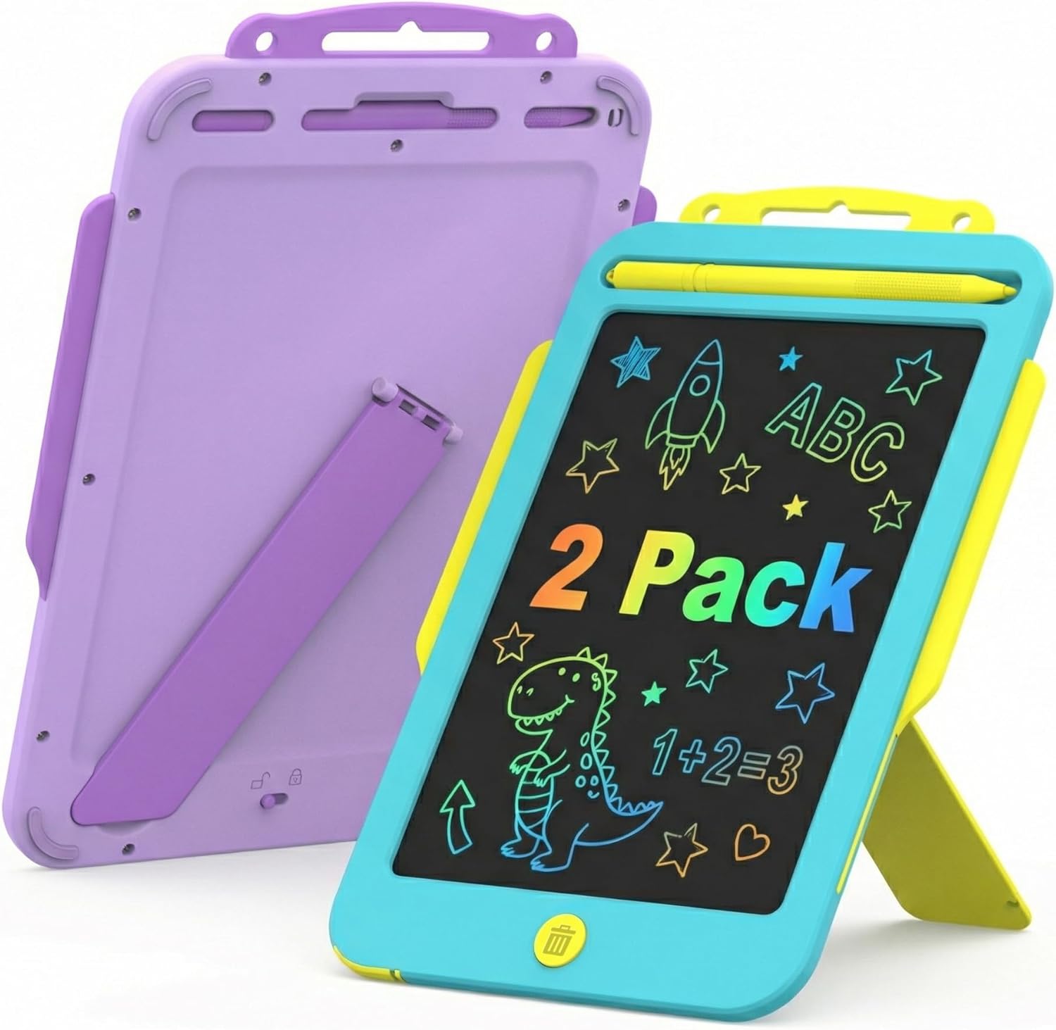 2Pack LCD Writing Tablet for Kids with Stander, 8.5 Inch Colorful Drawing Board Tablet, Educational Toddlers Toys, Kids Travel Games, Learning Toys Birthday Gifts for 3-8 Year Old Boys Girls