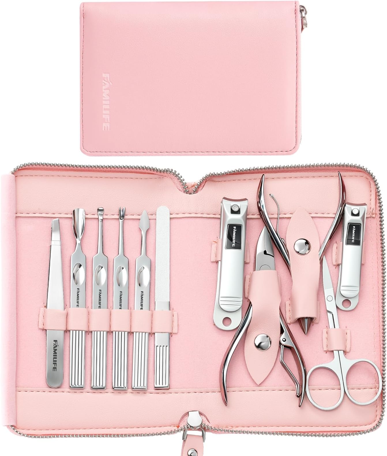 Manicure Set Professional Manicure Kit Nail Kit - 11PCS Gifts for Her Nail Clippers for Women Stainless Steel Pedicure Sets Pink Leather Case