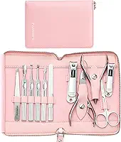 FAMILIFE Conjunto de Manicure Kit de Manicure Profissional Kit de Unhas - 11 Peças Presentes para Ela Cortador de Unhas Kit de Manicure para Mulheres Kit de Pedicure Conjunto de Unhas de Aço Inoxidável Kit de Cuidados com As Unhas Kit de Viagem Em Couro Rosa