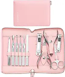 FAMILIFE Conjunto de Manicure Kit de Manicure Profissional Kit de Unhas - 11 Peças Presentes para Ela Cortador de Unhas Kit de Manicure para Mulheres Kit de Pedicure Conjunto de Unhas de Aço Inoxidável Kit de Cuidados com As Unhas Kit de Viagem Em Couro Rosa