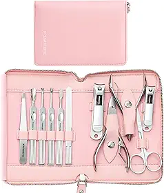 FAMILIFE Conjunto de Manicure Kit de Manicure Profissional Kit de Unhas - 11 Peças Presentes para Ela Cortador de Unhas Kit de Manicure para Mulheres Kit de Pedicure Conjunto de Unhas de Aço Inoxidável Kit de Cuidados com As Unhas Kit de Viagem Em Couro Rosa