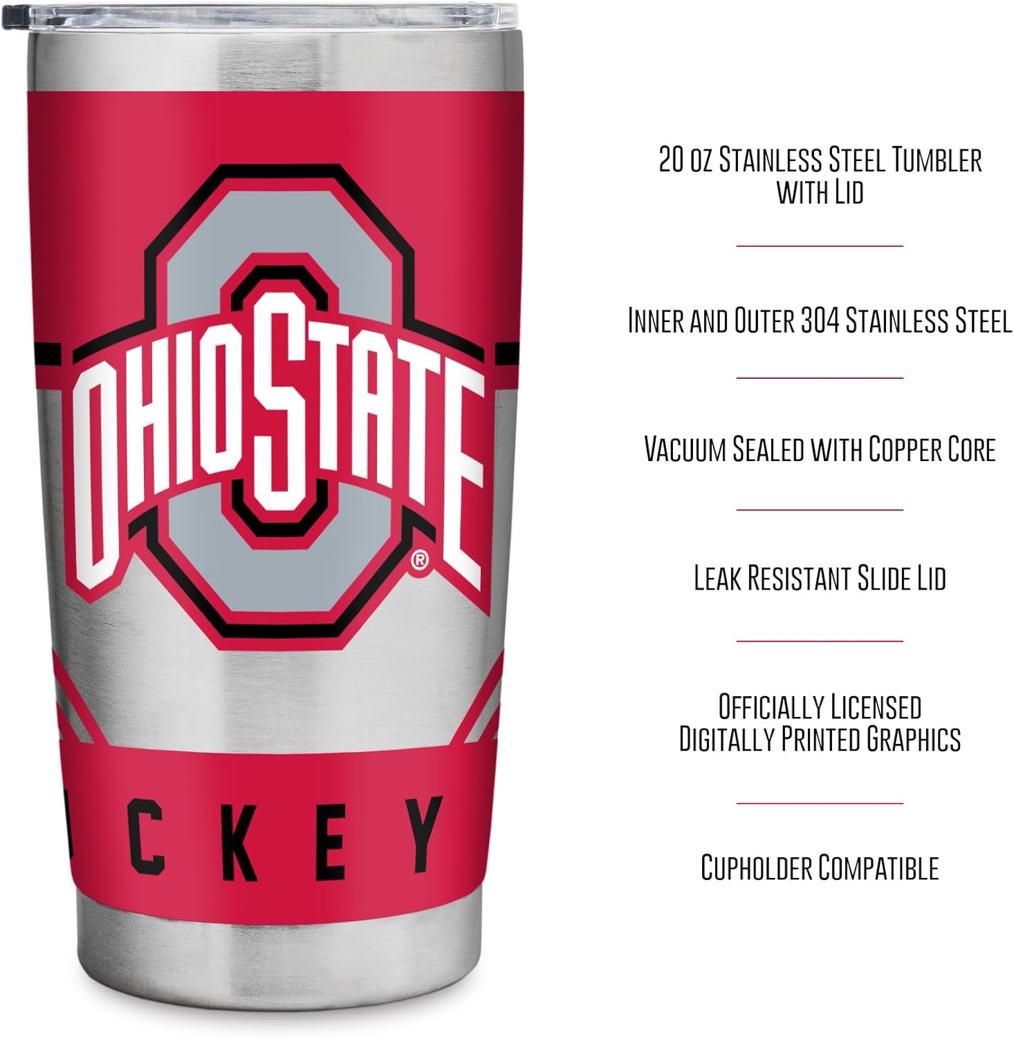 Rico Industries NCAA Ohio State Buckeyes 20oz Stainless Steel Tumbler with Lid - Great For Coffee, Tea, Water or Cocktails
