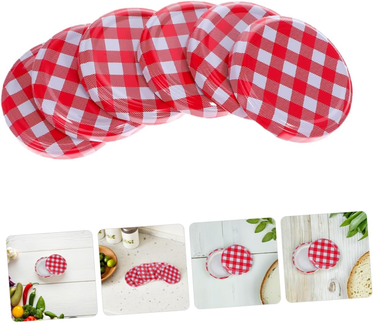 50pcs Red Gingham Mason Jar Lids Reusable Canning Jar Covers Regular Mouth Storage Caps for Kitchen Food Preservation