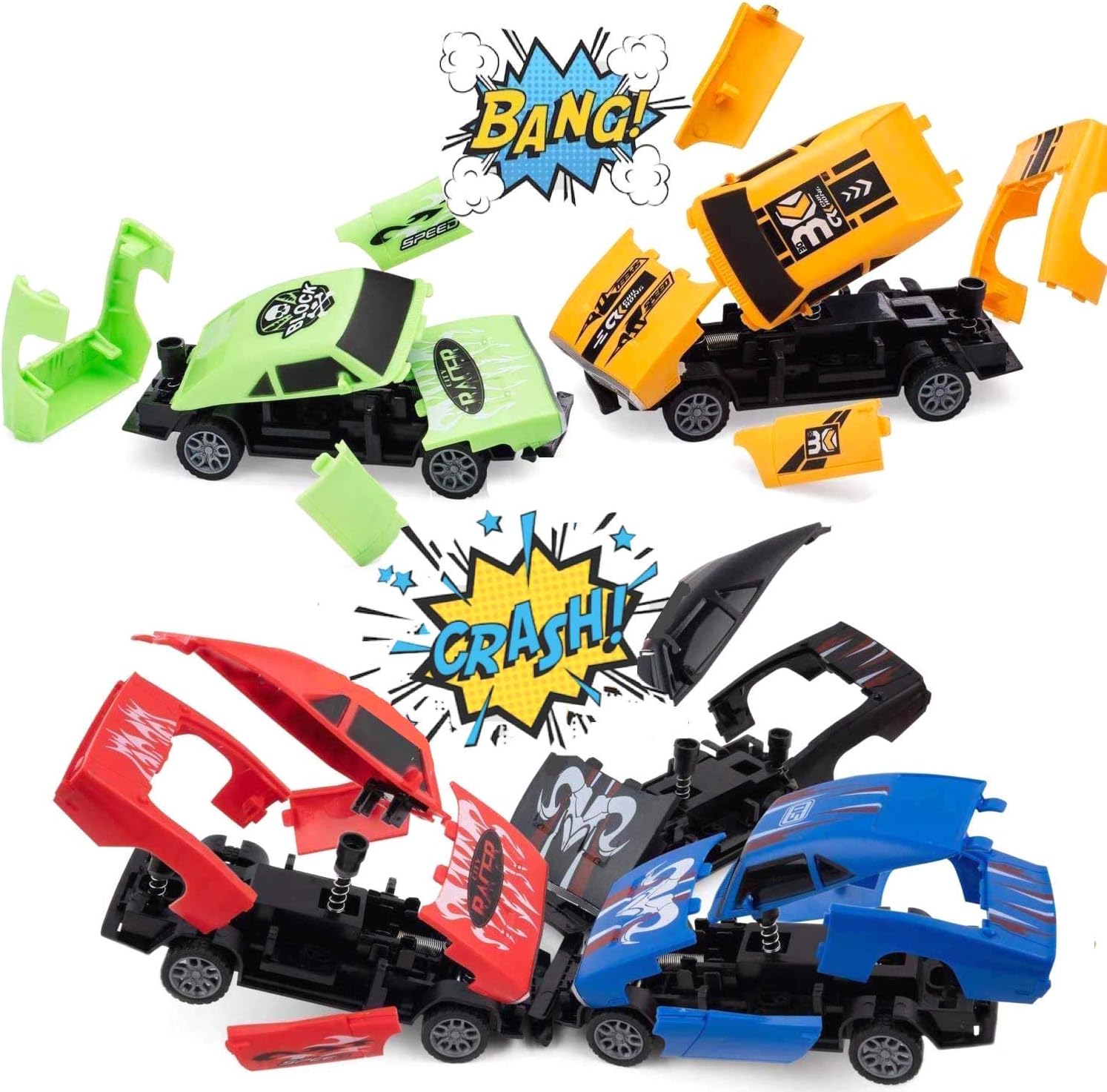 Pidoko Kids Crashing Cars 6 Pack - Pull Back Cars Crash and Take Apart Racers - Cool Toys for Boys 6, 7, 8, 9, 10 Year Old Gifts