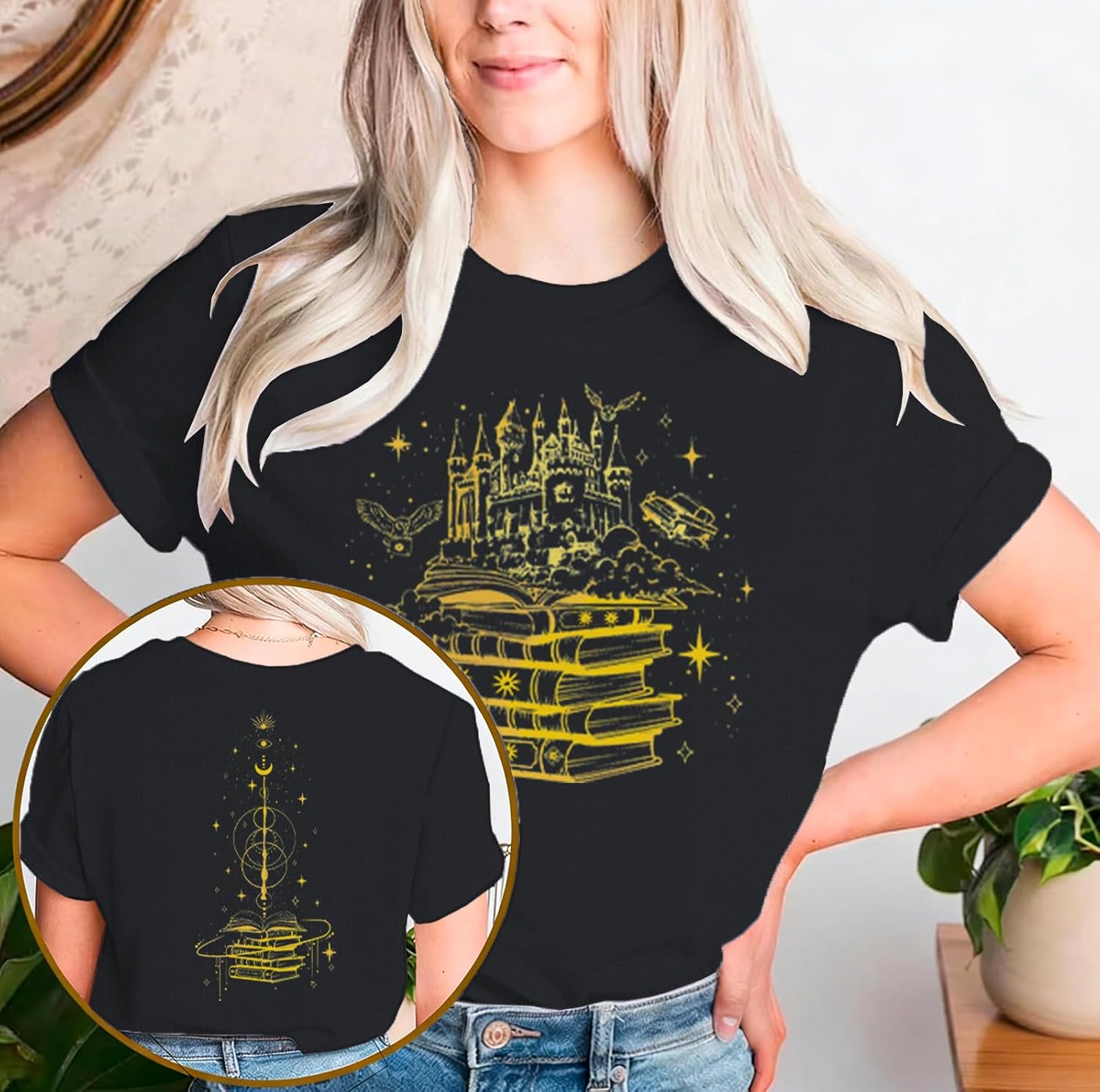 Magical Shirts for Women Book Magic Graphic T-Shirts Magic School Shirt Flourish and Blotts Shirts Wizard Costume Tops