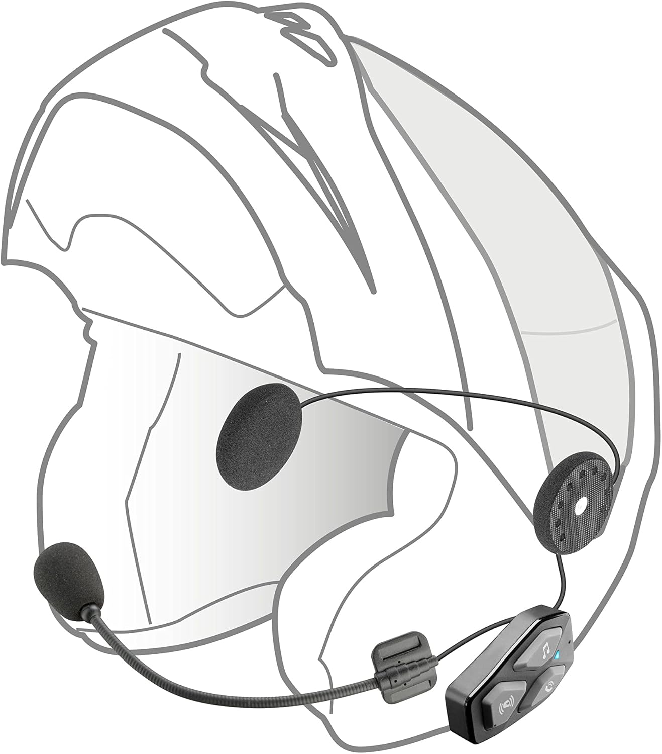 Kanpokoa view of a helmet with the Interphone UCOM3 unit and microphone installed.