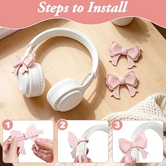 Dexspoeny 2 Pcs Pink Bow Decor Headphone Accessories, 3D Cute Bows Decor for Headphones, Adjustable Silicone Earphone Decorations, Coquettish Earphone Attachment Accessories for Gamers Women Girls
