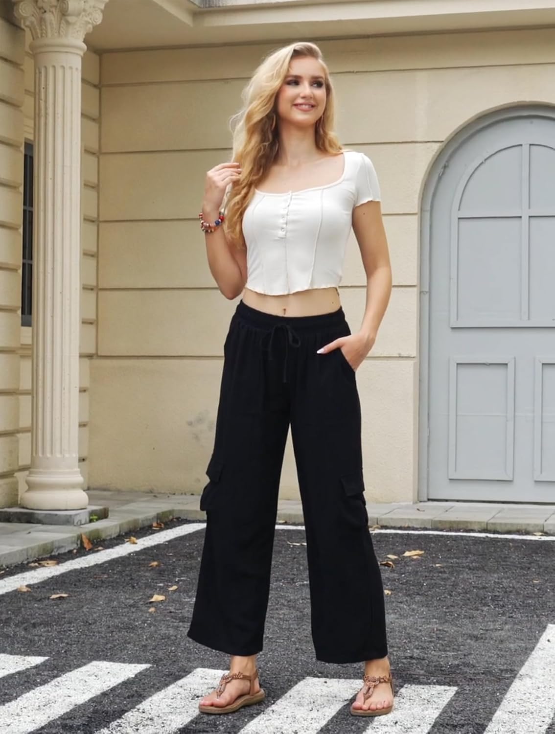 Beautiful Nomad Women's Linen Pants Casual High Waisted Wide Leg Pant Baggy Trousers with Pockets - Image 4