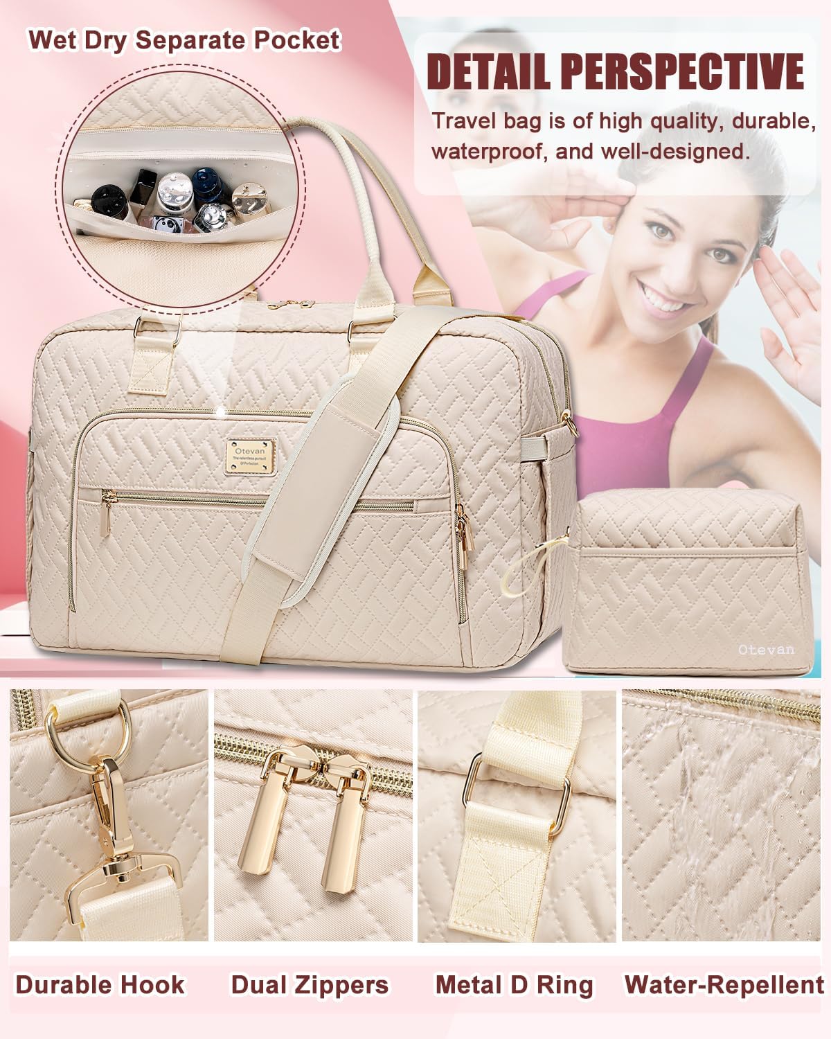 Gym Bag for Women,Travel Duffle Bag for Women,Weekender Overnight Bag with Wet Pocket,Carry On Bag with Toiletry Bag - Image 5