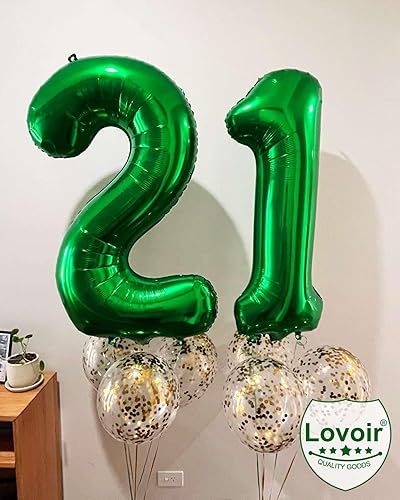 Miniatura 3 de Lovoir Globo verde oscuro de 40 pulgadas con el número 12 del número 21 de gran tamaño gigante, globos de helio verde oscuro para fiesta de