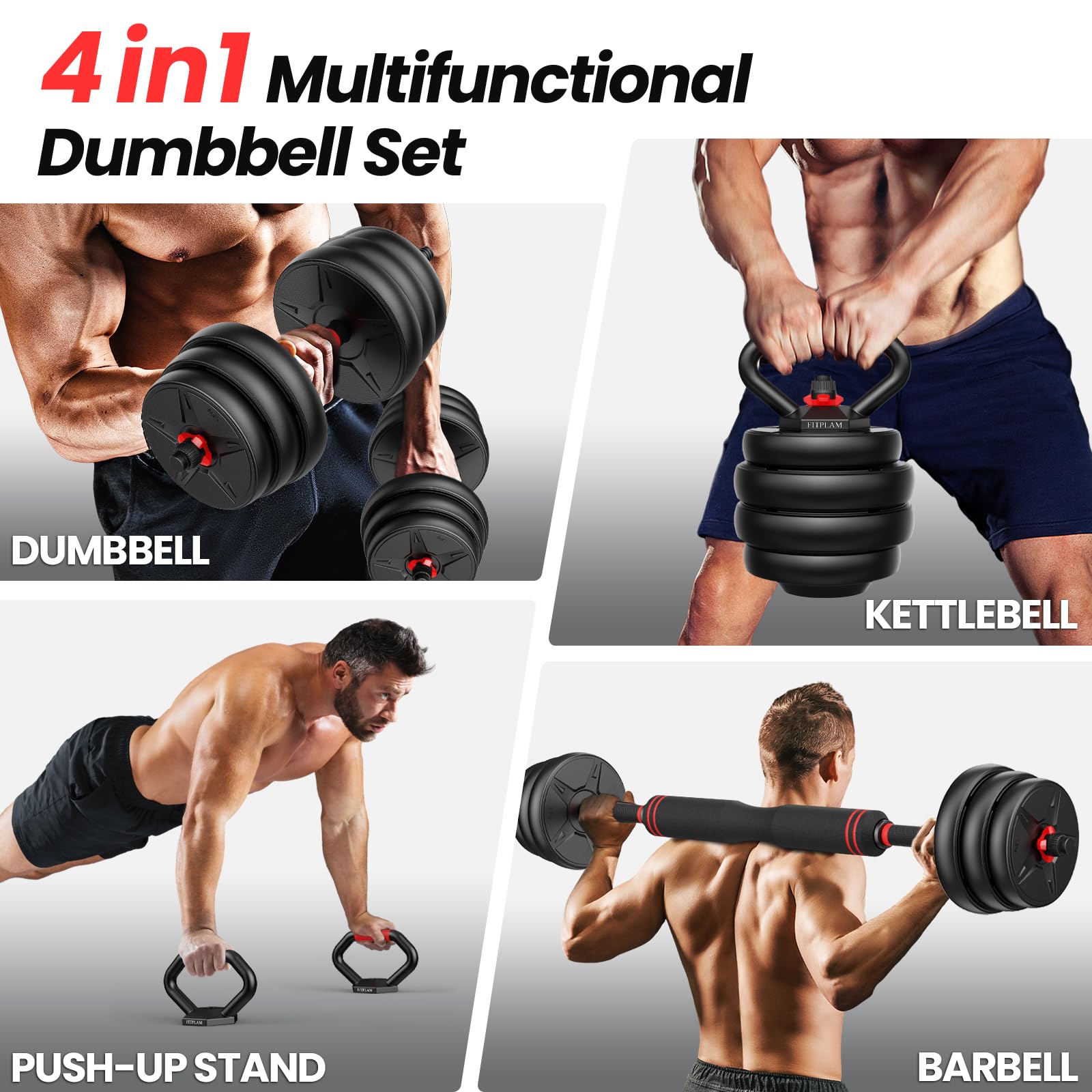 Adjustable dumbbell set,20/35/45/55/70/90lbs Free Weights set with upgraded nut, 4 in 1 Weight Set Used as Kettlebells, Barbell, Push up Stand, Fitness Exercise for Home Gym Suitable Men/Women