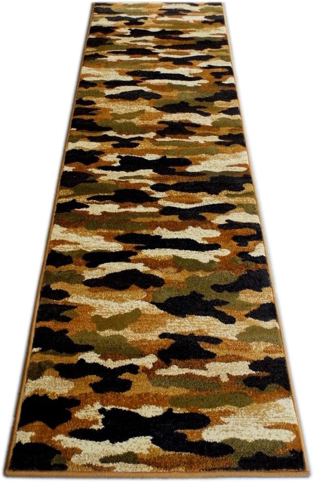 Area Rug Runner Camouflage Design (2 Feet 2 Inch X 7 Feet 2 Inch) brown, beige, black, ivory, green