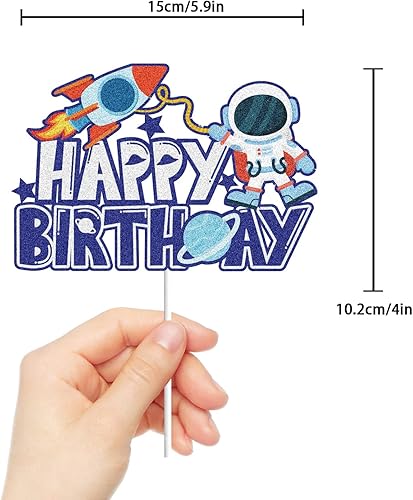 Miniatura 2 de Decoración de pastel de feliz cumpleaños, astronauta, cohete, espacio exterior, decoración de torta del sistema solar, planeta galaxia, suministros