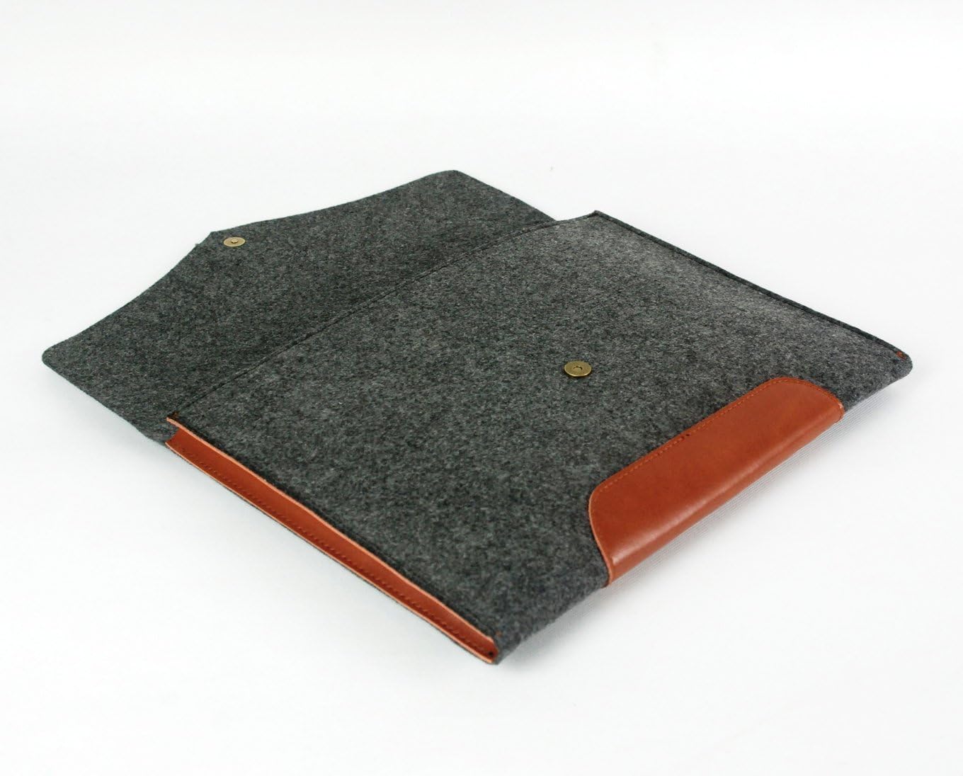 Lavievert Gray Felt Case Leather Bottom Bag Magnetic Button Sleeve for Apple 13" Macbook Pro / 13" Macbook Pro with Retina / 13" Macbook Air and Most Popular 13-13.3 Inch Laptop / Notebook Computer / Ultrabooks