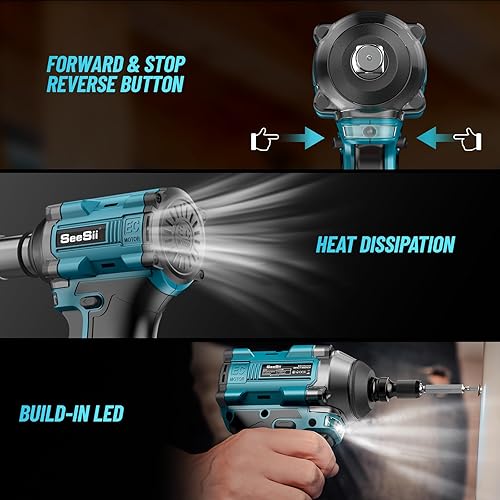 Miniatura 9 de Seesii WH350 - Llave de impacto inalámbrica de 12 pulgada, 260 pies-libras (350 Nm), pistola de impacto sin escobillas de 12 pulgada con 2 baterías