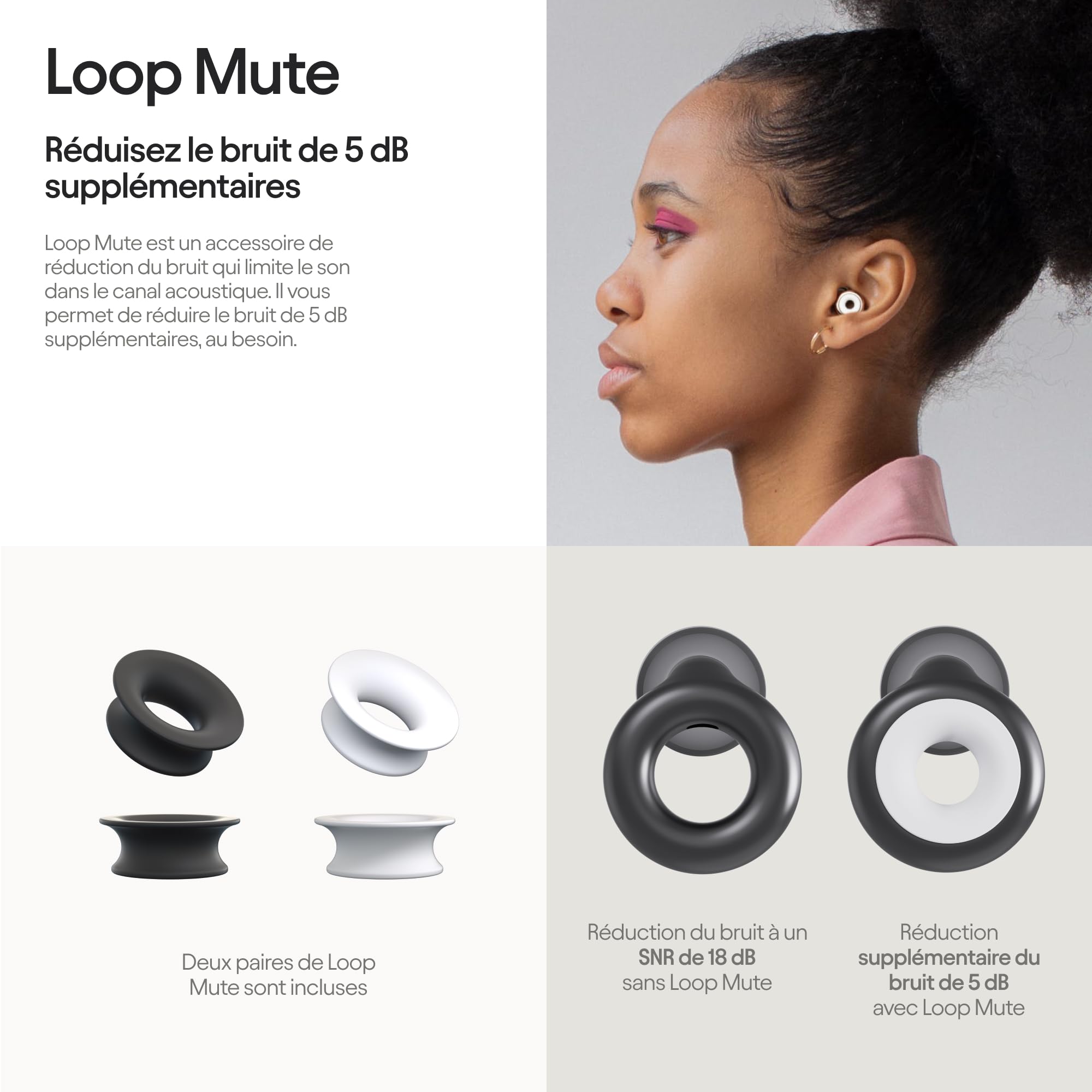 Loop Experience Plus – Bouchons d’Oreilles - Protection Auditive pour Musiciens, DJ’s, Batteurs, Festivals, Concerts et la Vie Nocturne – Réduction de Bruit de 18dB – Noir