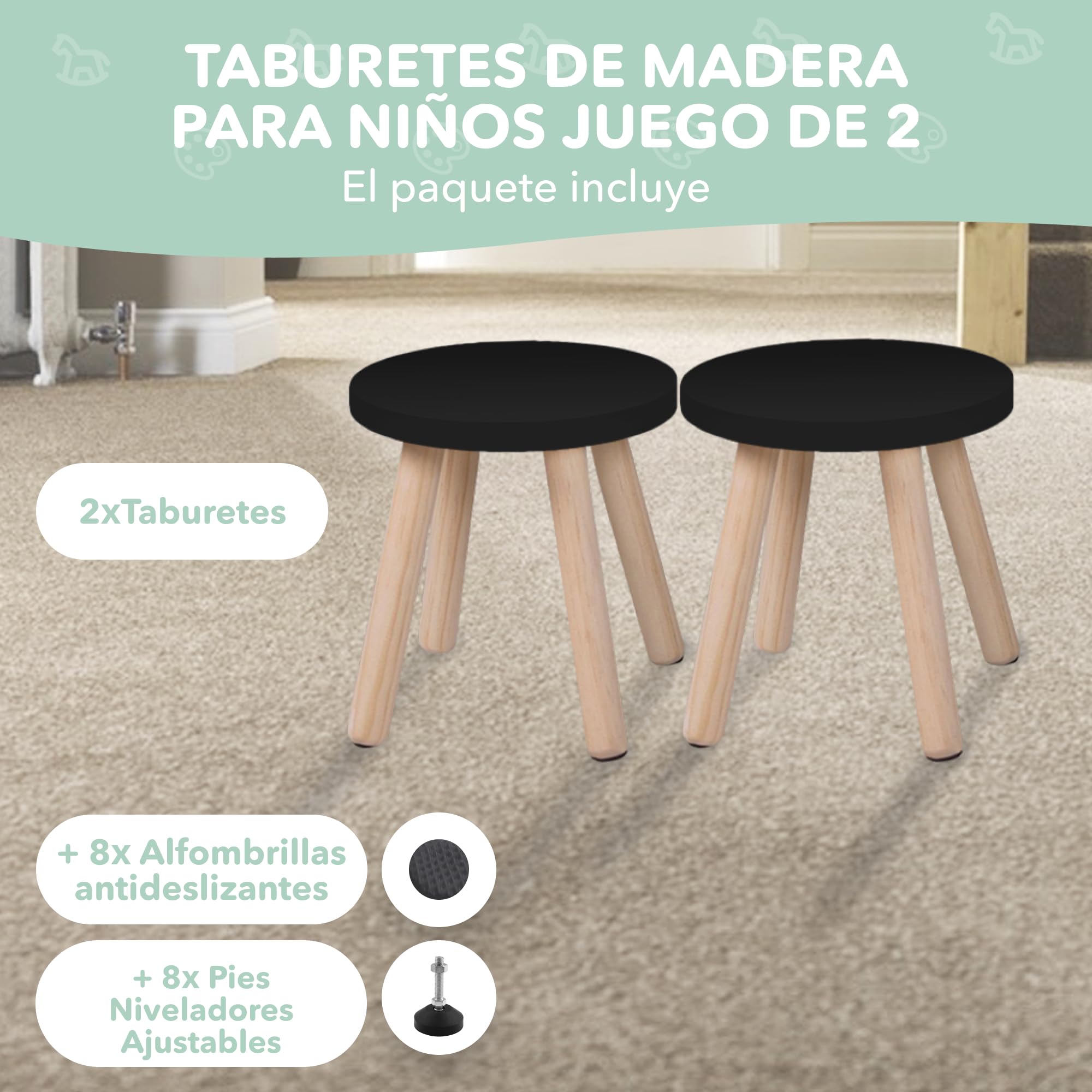 Cateam Montessori Taburete de madera - Silla ajustable para niños pequeños con pies antideslizantes - Taburete para niños sentados y de pie para baño, cocina y sala de juegos - Juego de 2 unidades