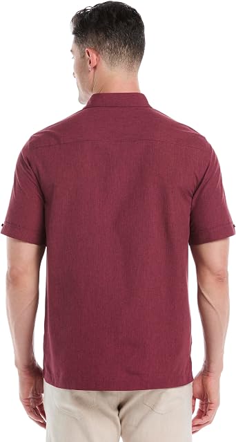 Cubavera Men's Embroidered Chambray Short Sleeve Casual Shirt Classic Fit With Button-down (Available in Big & Tall)