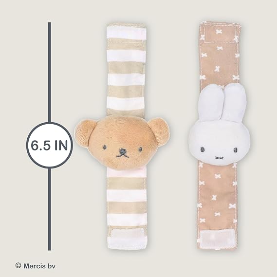 Kids Preferred Miffy Baby Wrist Rattle Set - Rattle Plush Heads, Easy On and Off Strap, Hook & Loop Closure, Embroidered Details, Ages 0 to 12 Months
