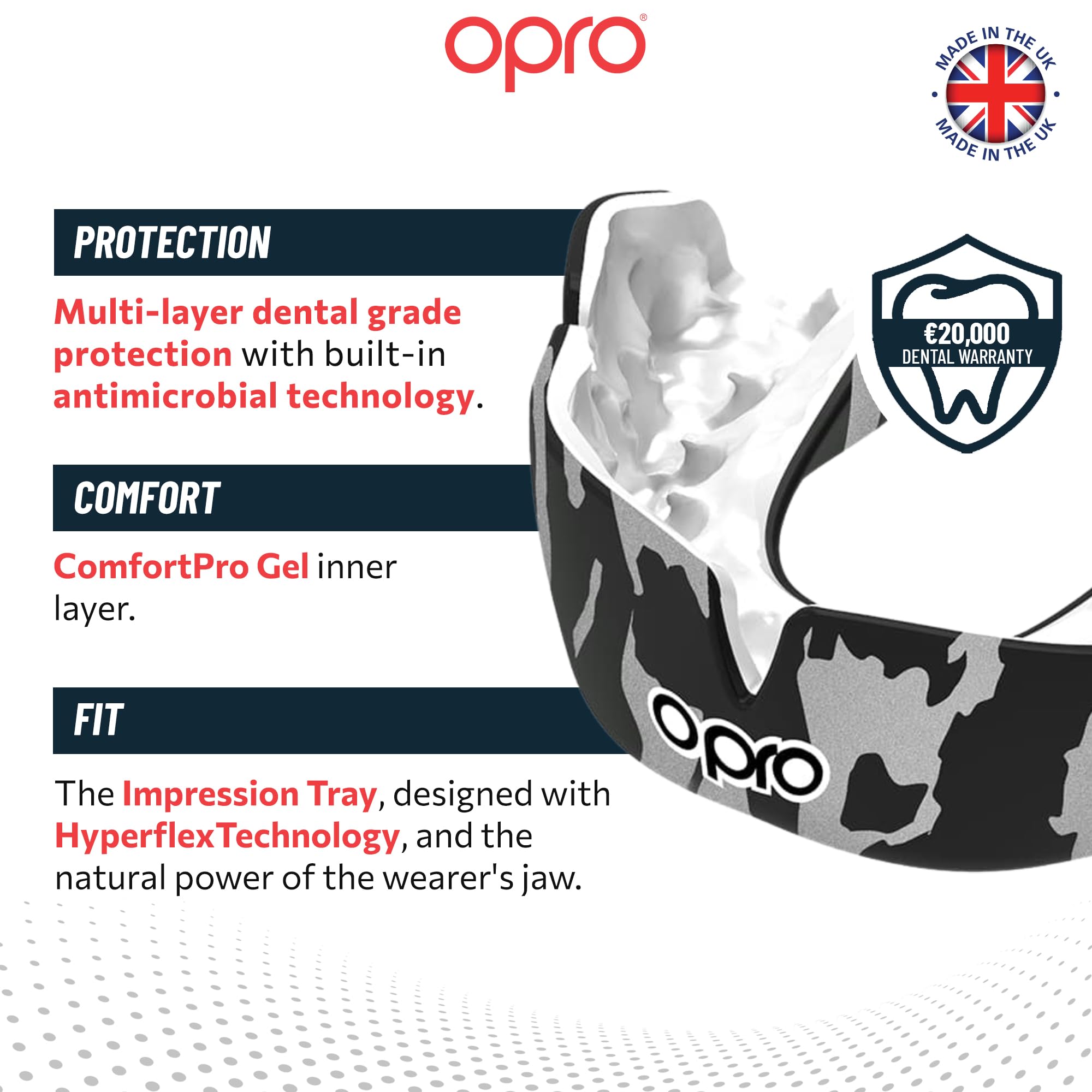 OPRO Instant Custom-Fit Ochraniacz na zęby - Dentysta Poziom Guma Tarcza Dla Dorosłych i Dzieci - Opro Mouth Guard Boks i MMA, Self-Fit Guma Tarcza Rugby i Hokej - Maksymalna ochrona z