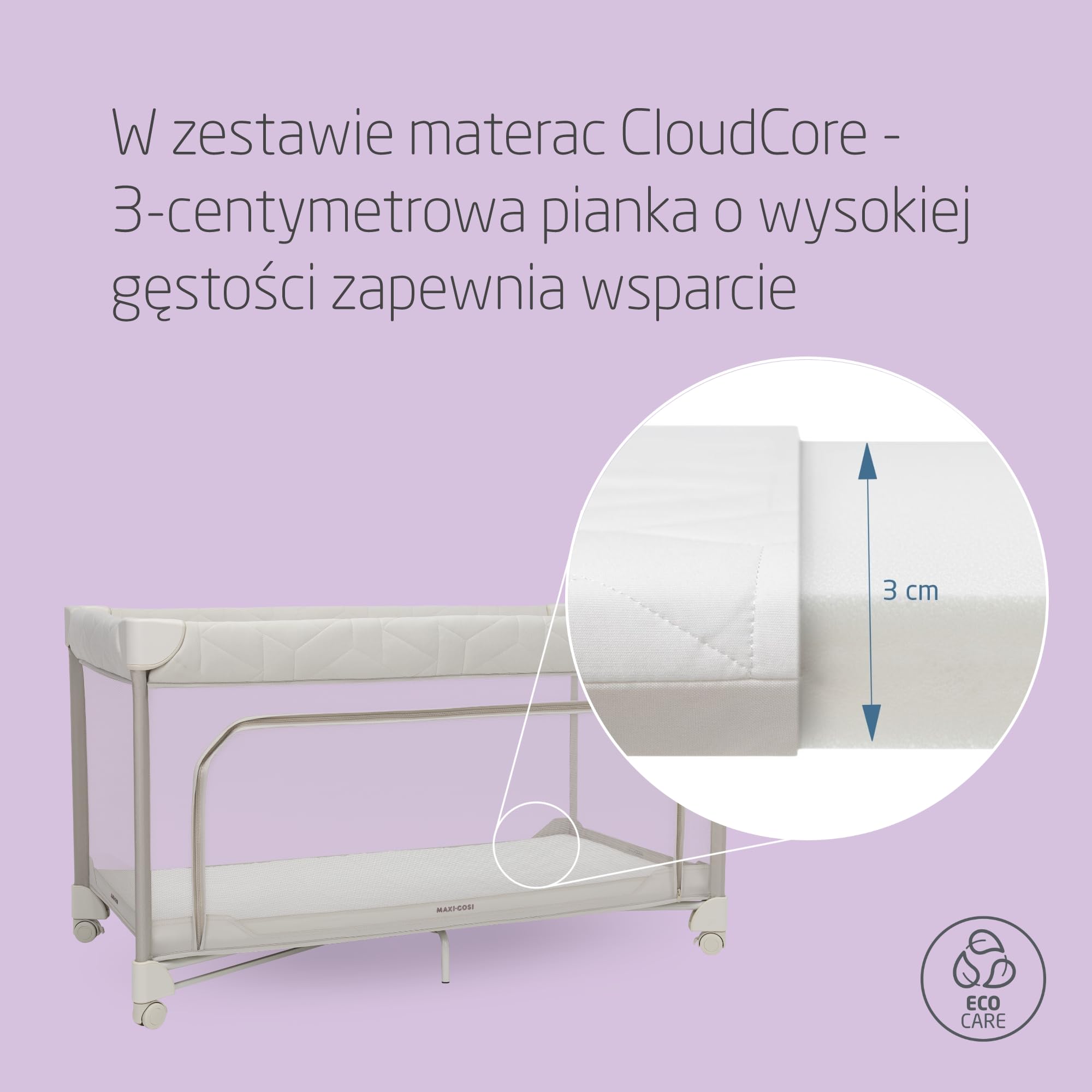 Maxi-Cosi Merlin, Łóżeczko Turystyczne & Plac Zabaw 2 w 1, 0–4 lat, do 18 kg, Łóżeczko Podróżne, Składa Się w 1 Sekundę, Materac CloudCore 120x60 cm, Boczne Wejście, 4 Kółka, Elegance Beige