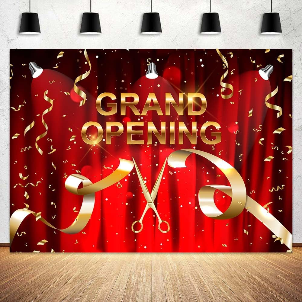 Amazon.com : 10x8 ft Grand Opening Backdrop Red Curtain Gold Ribbons ...