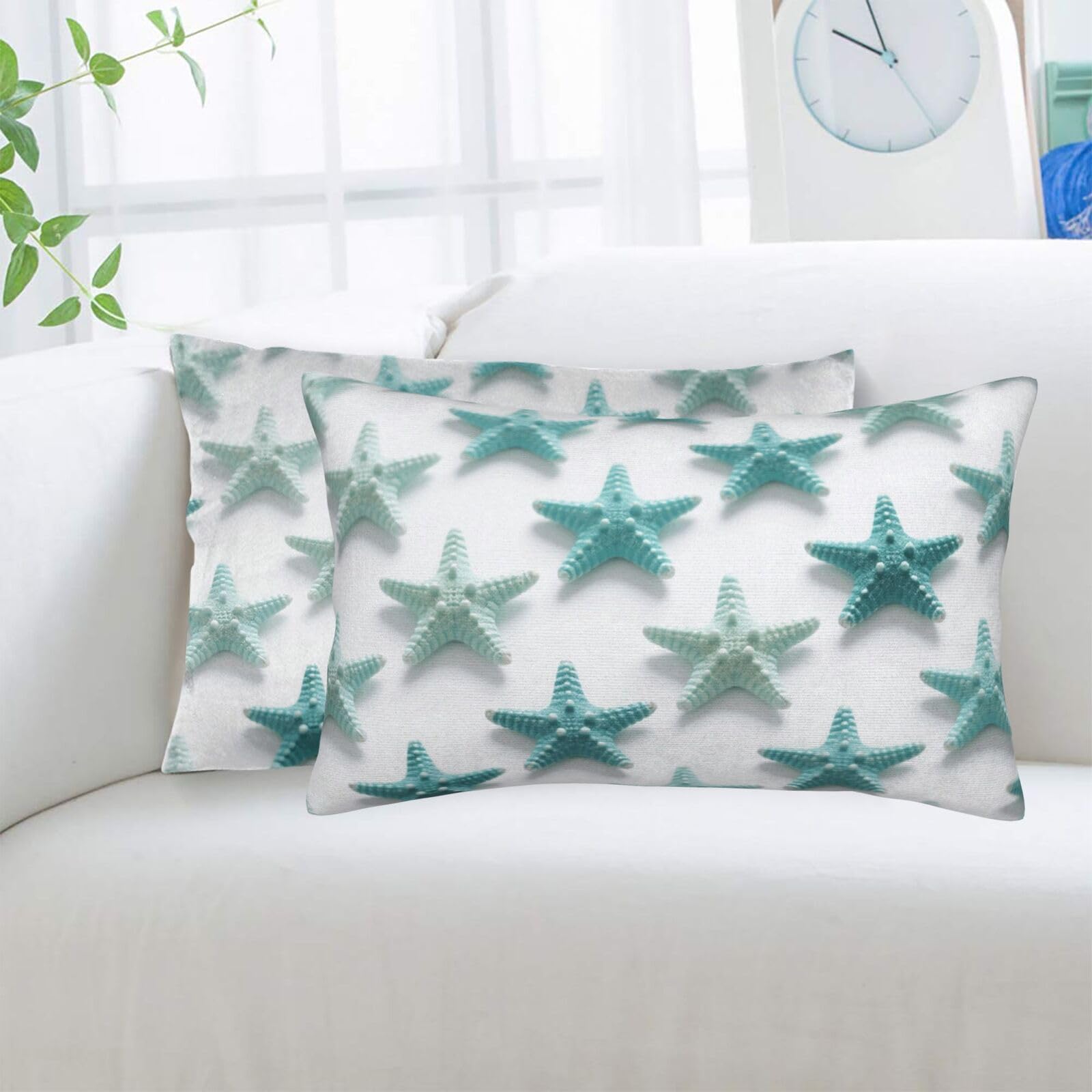 2 Pack Standard Pillowcases Sets, Ultra Soft Comfort Microfiber Plush Pillow Cases Starfish Decorative Throw Pillow Cover with Hidden Zipper for Bedroom, Sofa, Couch,16"X24"