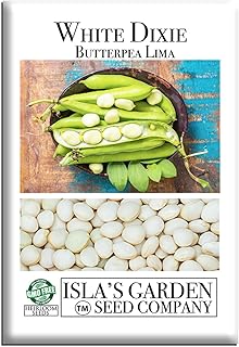 White Dixie Butterpea Lima Bush Bean Seeds (Phaseolus lunatus) – 25+ Heirloom Non-GMO Seeds by Isla’s Garden Seeds, Creamy Southern Butterbeans, Compact Bush Plants with Productive Pods, Warm Season