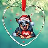 Customized Blue Heeler Dog Glass Xmas Ornament 2026, Personalized Year & Name Blue Heeler Dog Dad Mom Christmas Ornaments Gift for Husband Wife Brother Sister Daughter Son, Cute Dogs Glass Ornament