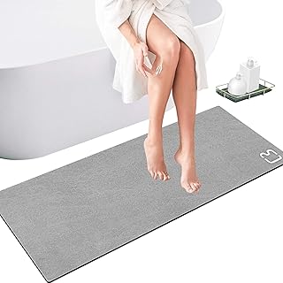 Diatomaceous Earth Bath Mat Super Absorbent Large Diatomite Stone Bath Mat Non Slip Fast Drying Shower Mat Thin Bathroom Rugs Floor Mat, Machine Washable (15.7" x 47.2", Grey)