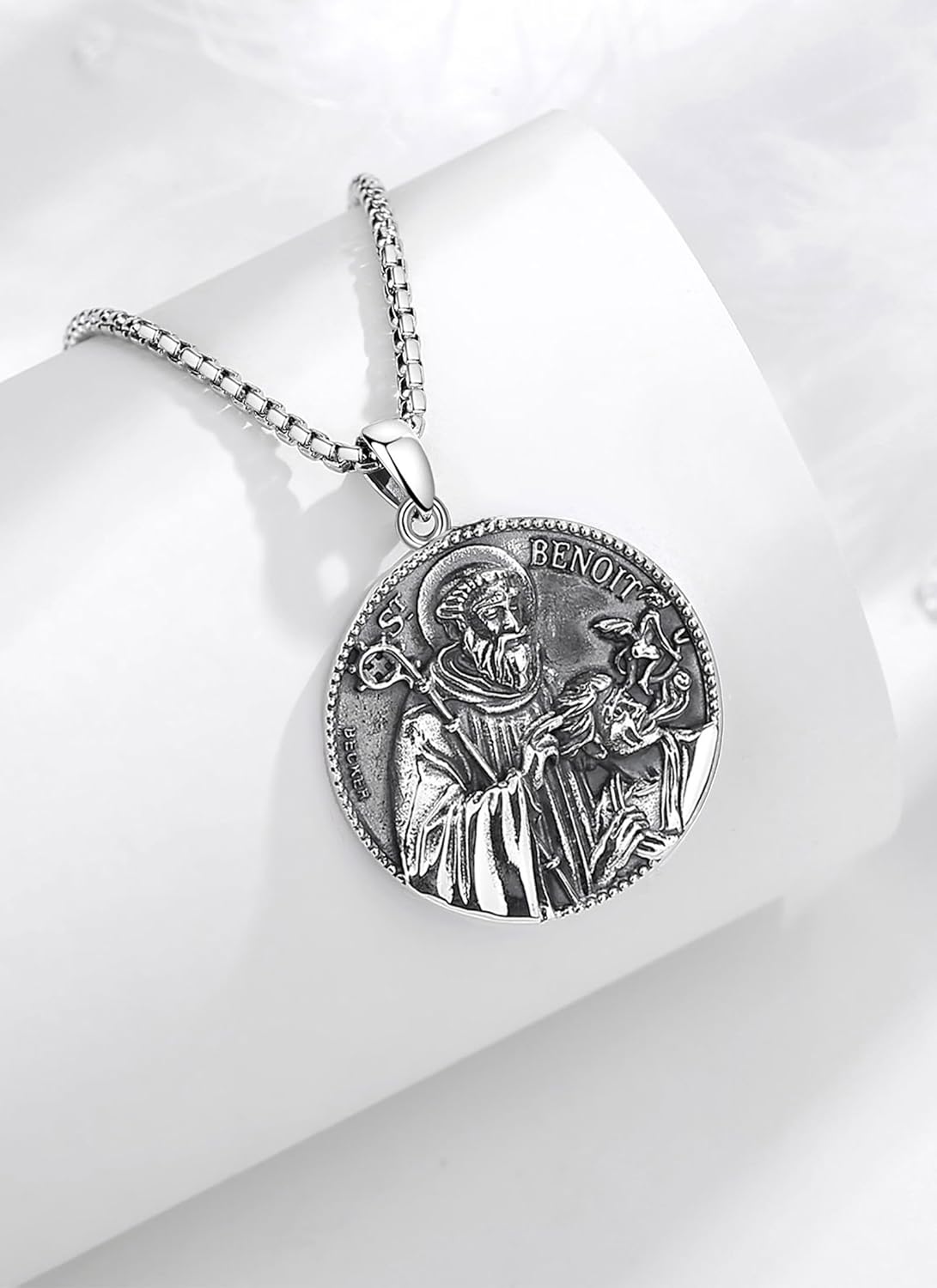 Miniatura 2 de AEONSLOVE Collar de plata de ley 925, collar de San Benito para hombres y mujeres, collar con dije de medallas de San Benito, collares con dije de