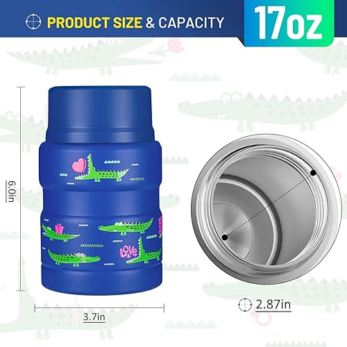 Miniatura 7 de Charcy Termo infantil de 17 onzas para comida caliente, termo de sopa con cuchara plegable, tarro de comida aislado para alimentos calientes y