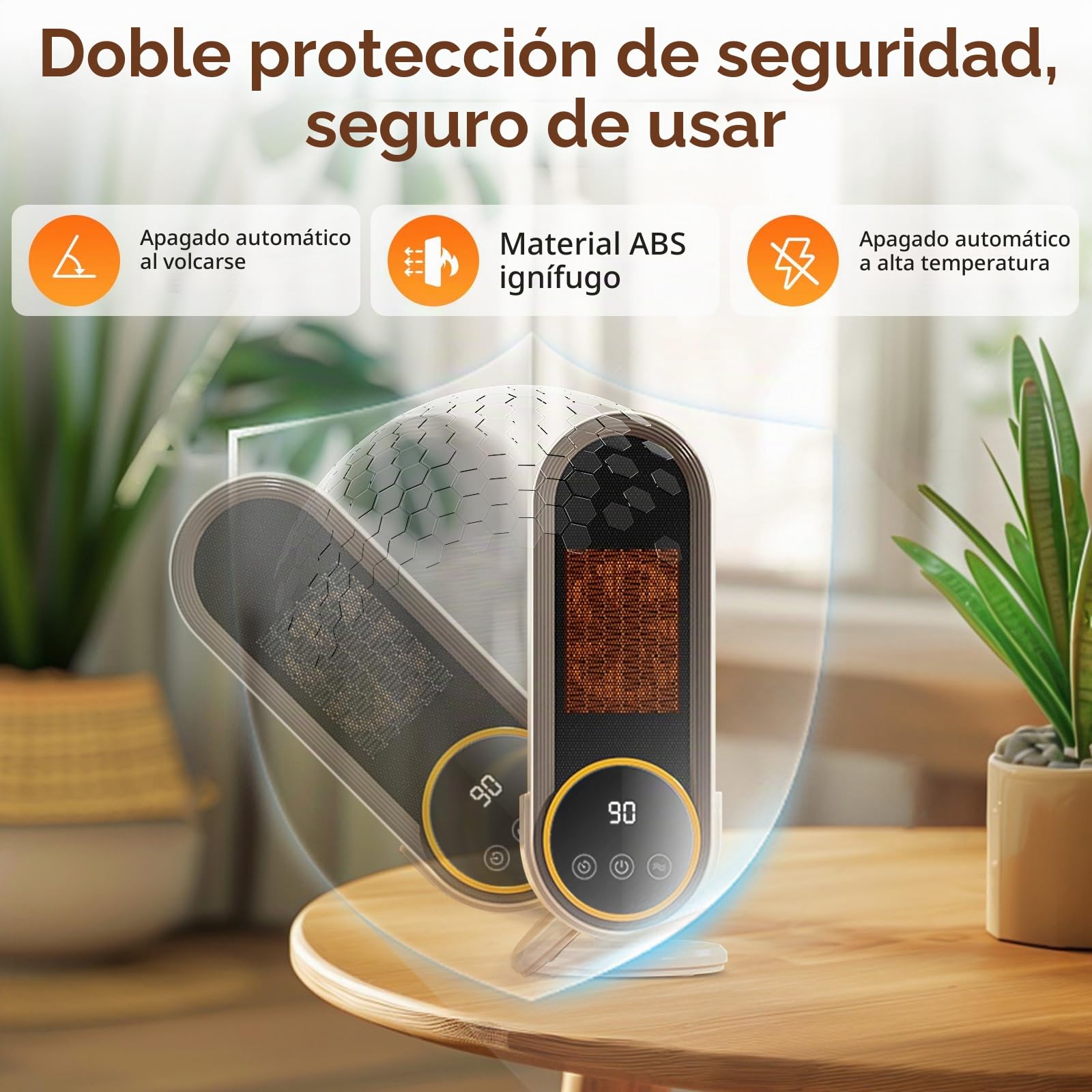 Journeyside Calefactor Eléctrico 1200W,Calefactor de PTC con 2 Ajustes Temperatura,Temporizador de 30/60/90 Mins,Protección Contra Vuelcos,Calefactor Bajo Consumo Cerámico para Oficina y Dormitorio