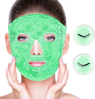 Face Eye Masks for Dark Circles and Puffiness, Migraines, Headache, Stress, Redness, Acne, Cooling Face Masks for Women Man, Hot Cold Use Ice Face Mask. (Green)