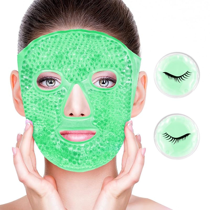 Máscara facial e ocular reutilizável CONBELLA com gel, uso quente e frio, verde