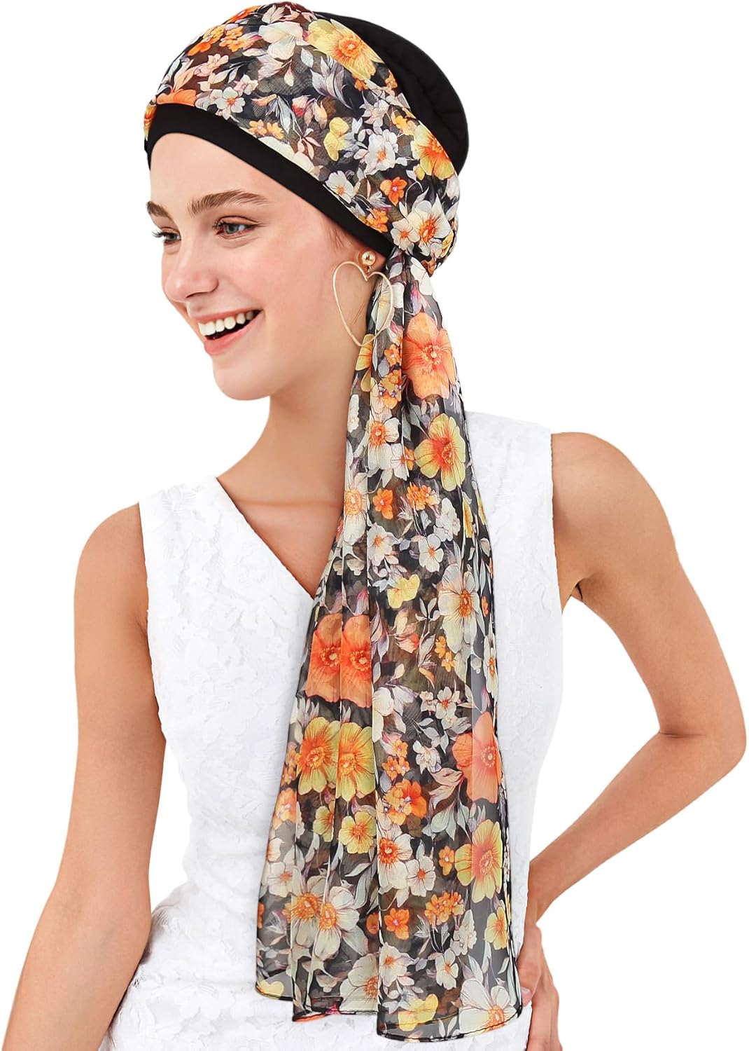 Chemo Hats for Women – Extra Long 47" Chiffon Scarf – Soft Cancer Headwear for Hair Loss – Stylish Chemo Caps - Image 2