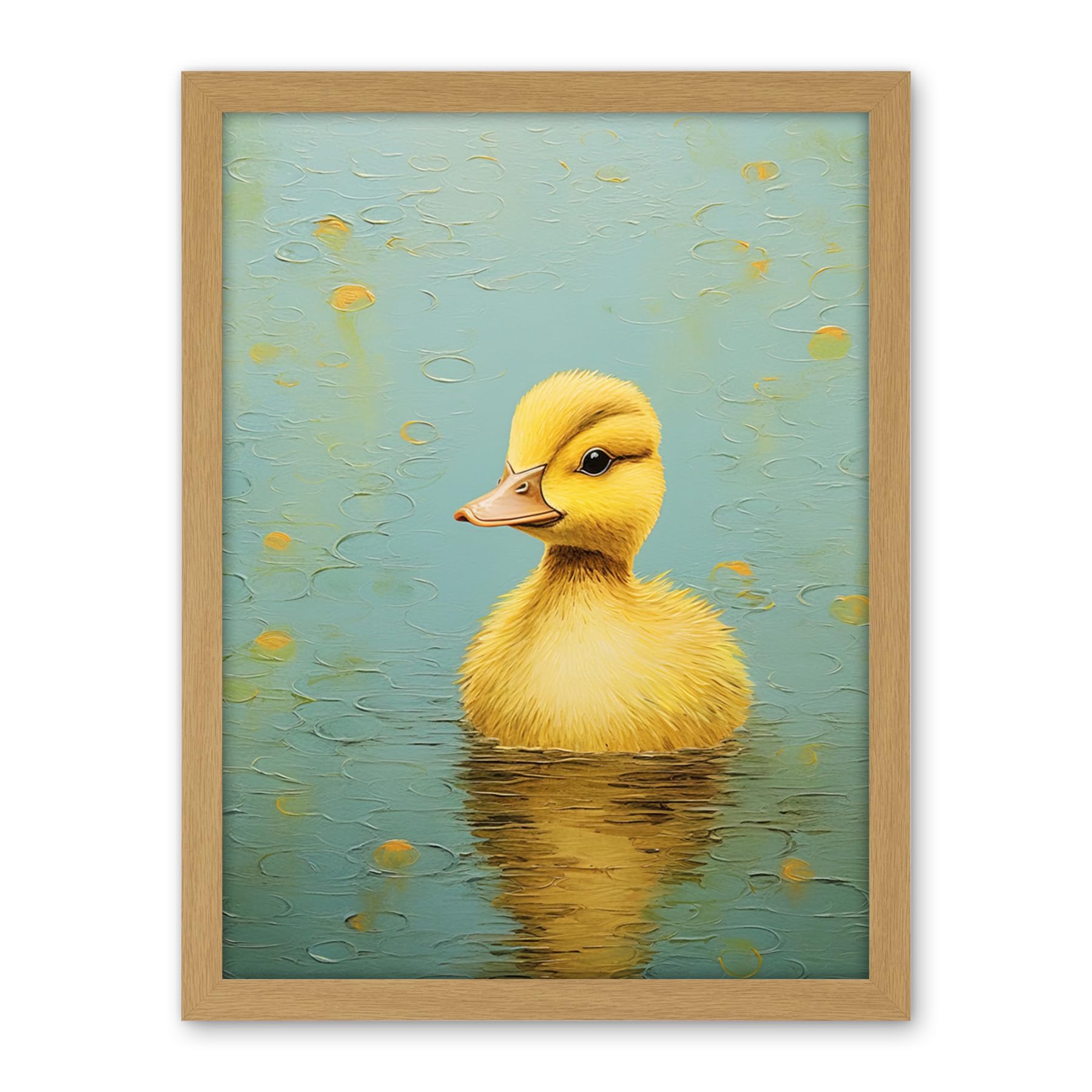 Artery8 Duckling on the Water Oil Painting Yellow and Duck Egg Blue Baby Artwork Framed Wall Art Print 18X24 Inch