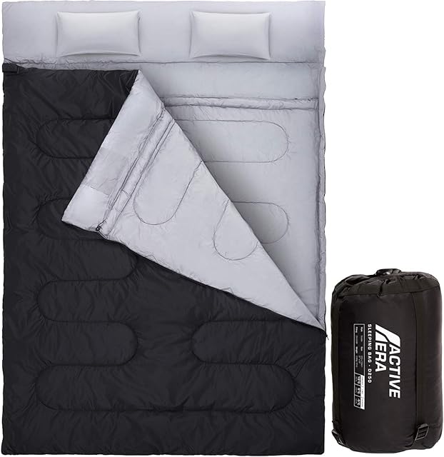 Active Era Double Sleeping Bag - Extra Large - Queen Size - Converts into 2 Singles - 3 Season for Camping, Hiking, Outdoors