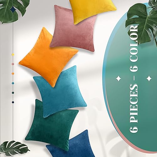 Miniatura 4 de Paquete de 6 fundas de almohada decorativas de terciopelo, fundas de almohada cuadradas y suaves, fundas de cojín para sofá, cama, automóvil,