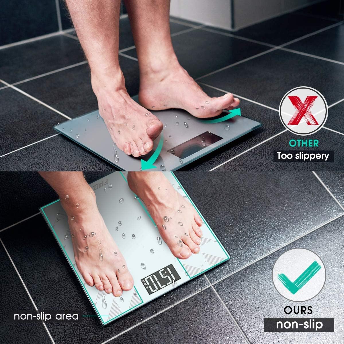 Digital Body Weight Scale, Bathroom Scale with Large Anti-Slip Matte Weighing Platform Lighted LCD Display Shatter-Resistant Tempered Glass, 400 Pounds Max, Included Body Tape Measure