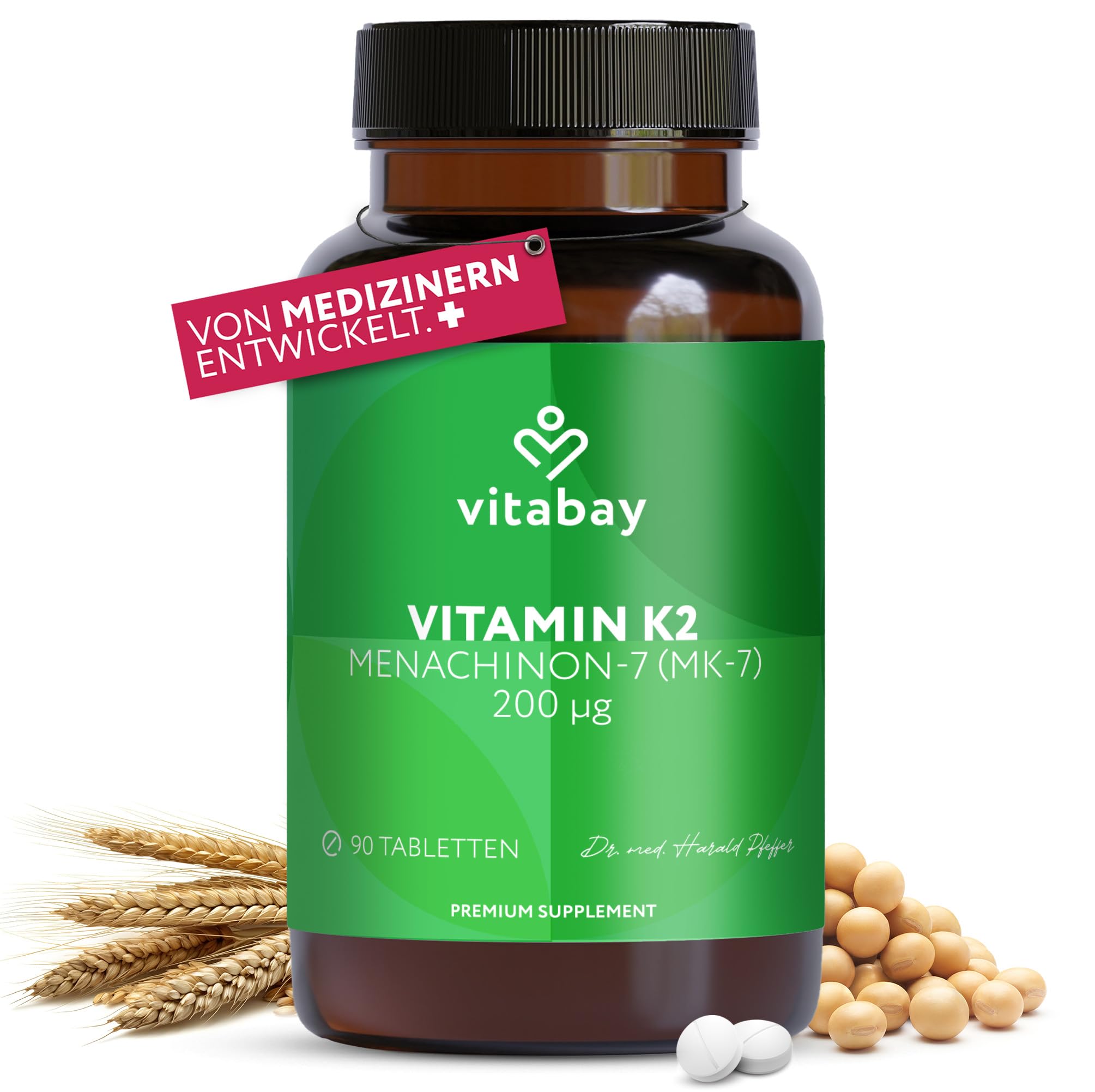 Vitabay Vitamin K2 MK-7 Hochdosiert 200 µg – 90 Vegane Tabletten – Für Knochen & Blutgerinnung - MK7 All-Trans Form Mikroverkapselt – Laborgeprüft in Deutschland – Vorrat für 3 Monate