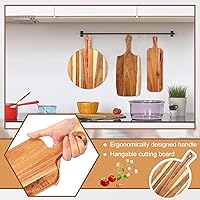 Vista 4 de Uiifan 3 tablas de cortar de madera de acacia con mango de madera para cortar charcutería, bandeja de servir en bloque de carnicero de varios