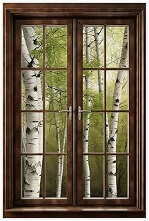 VIVONES Brown Wooden Window with Three Panes of Glass High-resolution Printing of Living Room And Bedroom Wall Decoration Posters And Canvas Paintings. 16x24inch(40x60cm) Unframe-style