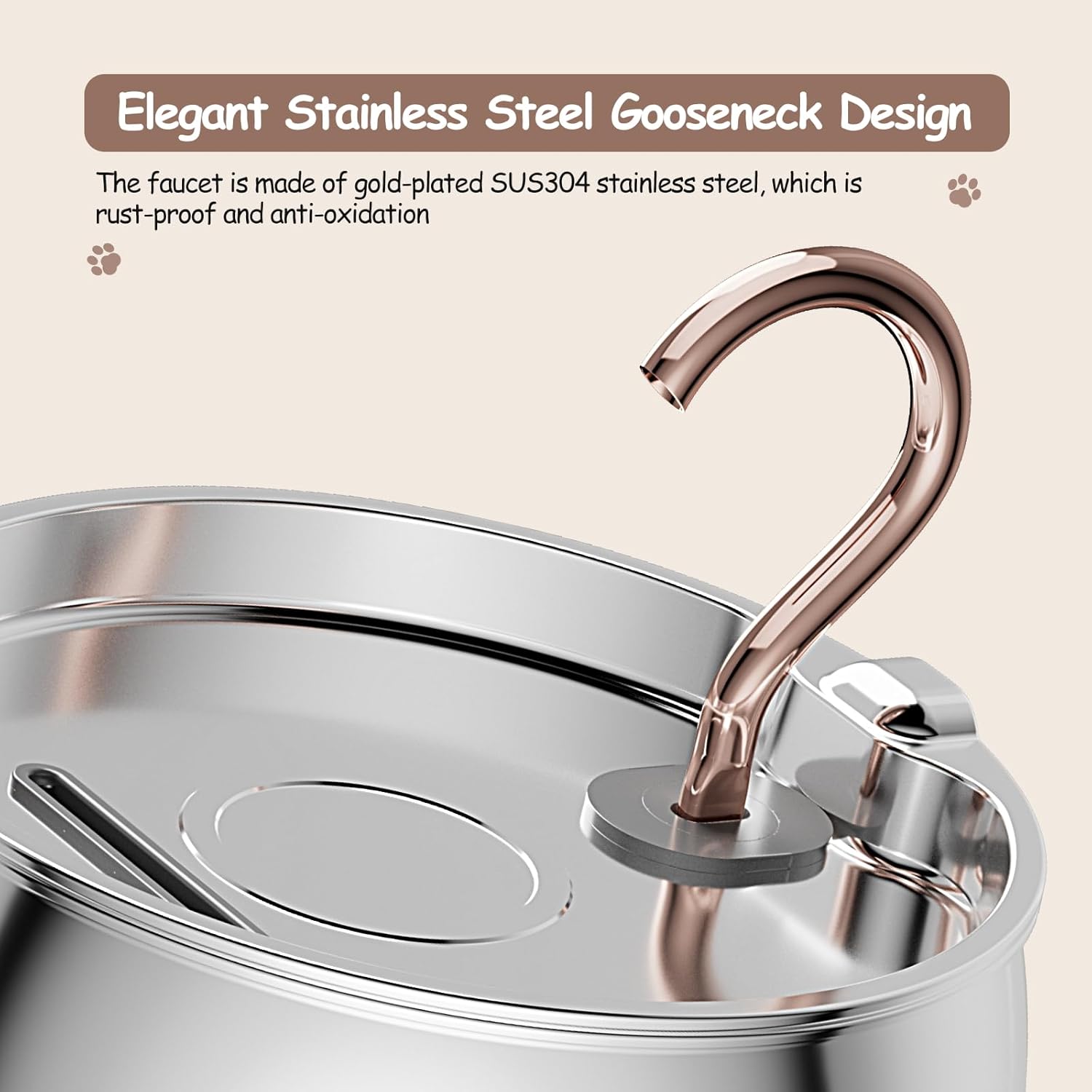 Cat Water Fountain Stainless Steel -2.5L/84oz Gooseneck Kitty Cat Fountain for Drinking Spout - Pet Water Fountain for Cats Inside - Quiet Automatic Cats Water Bowl Dispenser - for Pets& Small Dog - Image 3