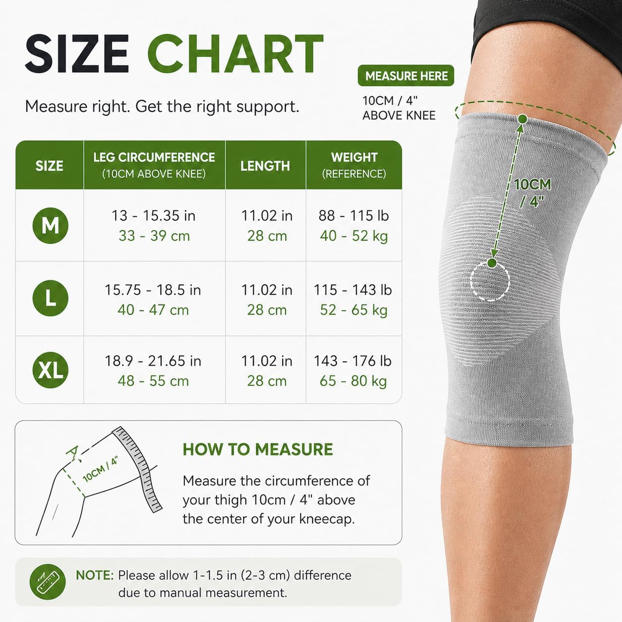 Bamboo Charcoal Knee Sleeve, 1 Pair Bamboo Knee Brace Compression Knee Support for Running, Walking, Workout, Daily Wear