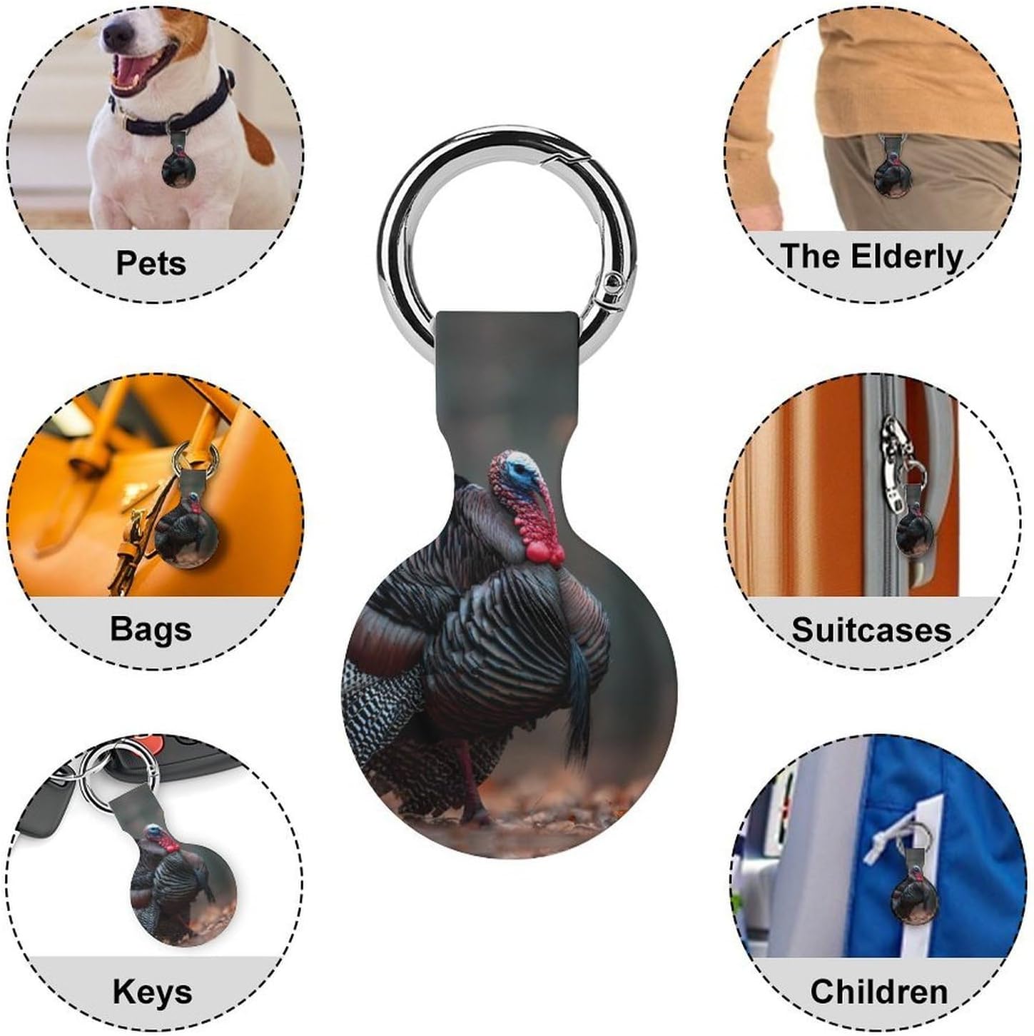 Turkey Funny Cover Compatible with AirTag | Protective Case GPS Tracker Holder for Wallet Luggage Pets
