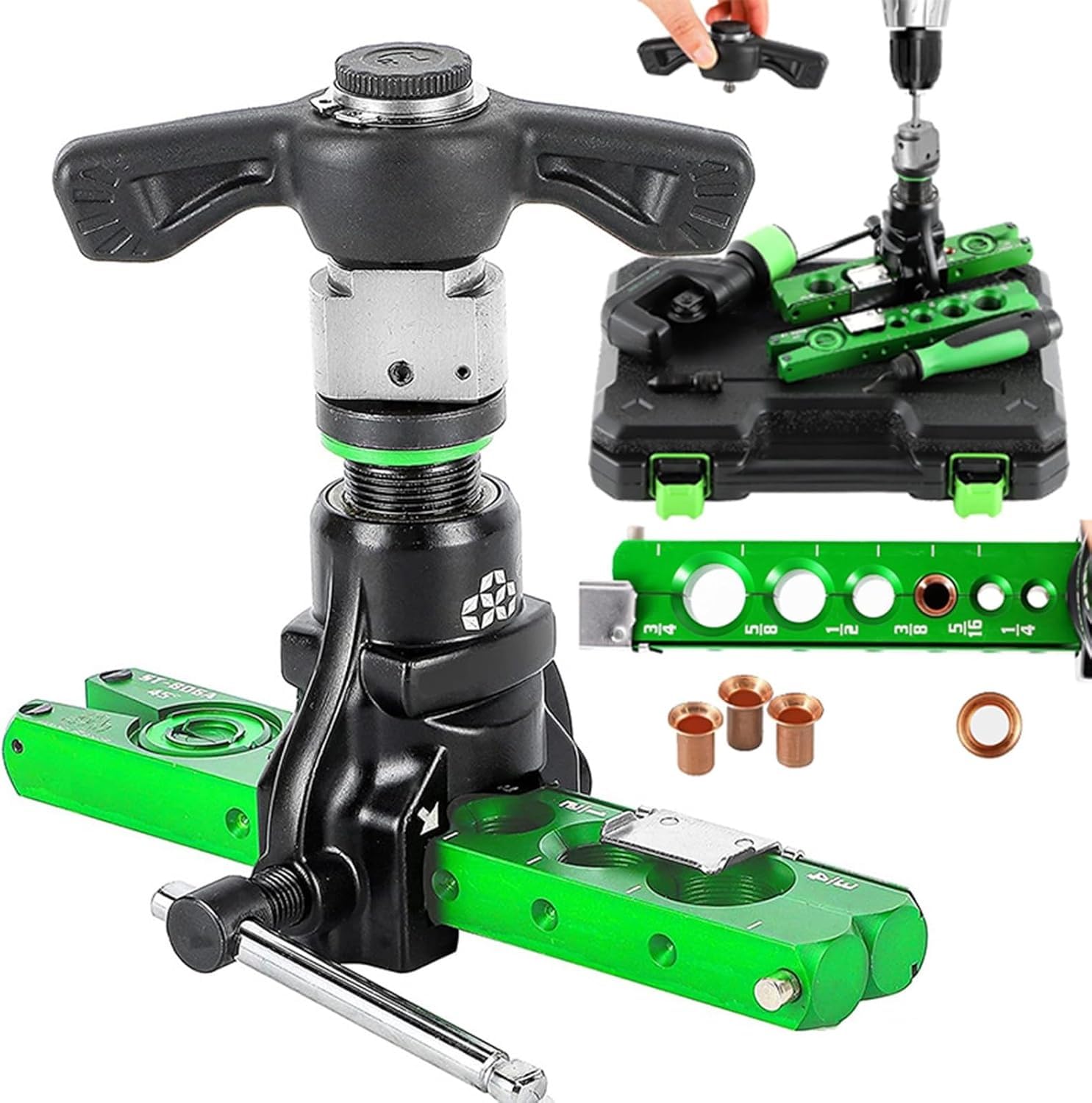 Ratchet Flaring Tool, Manual or Electric Drill Mode, 1/4"-3/4" Pipe Tube Expander Tool Kit, 45° Eccentric Type Air Condition Refrigeration Tool with Clutch for Copper Aluminum