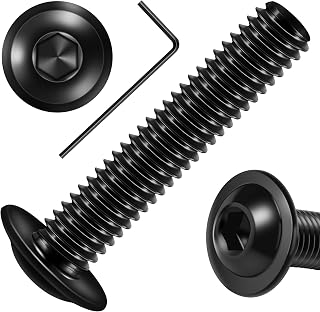Mywish M8 x 35mm 20Pcs Flange Button Head Hex Socket Cap Screws Bolts, 304 Stainless Steel Furniture M8 x 1.25 Bolts Full Thread, Black Oxide & Hex Spanner