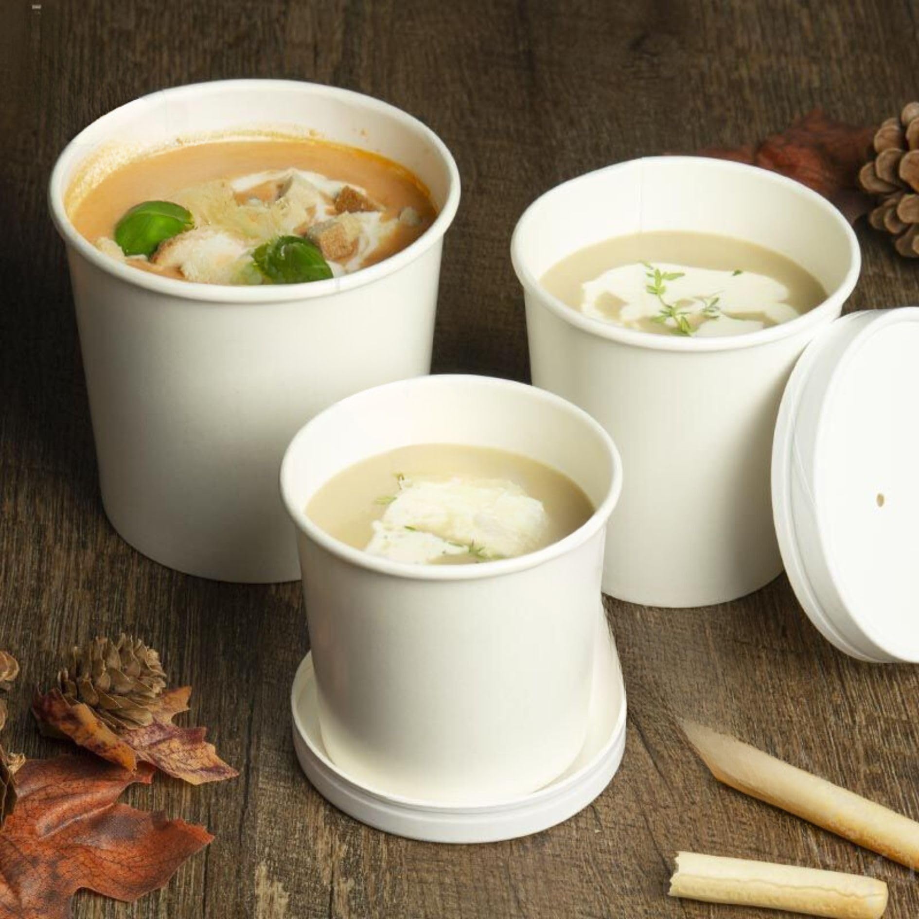 HOT BARGAINS Kraft Paper Soup Containers with Lids, Round Food Grade Containers for Hot and Cold Foods, White, 26oz/750ml, Pack of 100