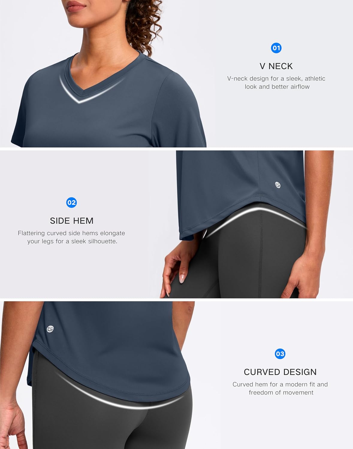 Womens Workout Tops V-Neck Short Sleeve UPF 50+ Sun Shirt Moisture Wicking Quick Dry Top for Gym, Running, Athletic - Image 5